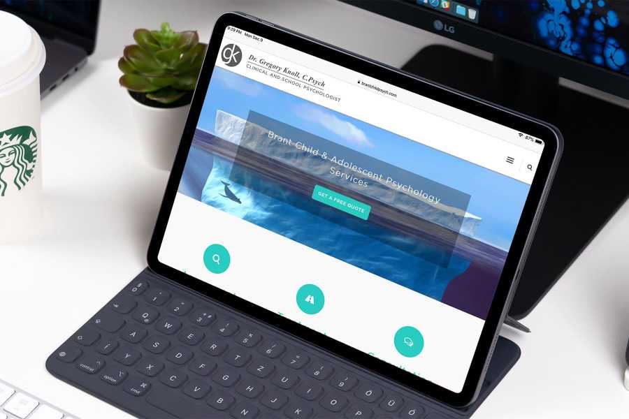 Home page of the Brant Child and Adolescent Psychology web site displayed on an iPad.