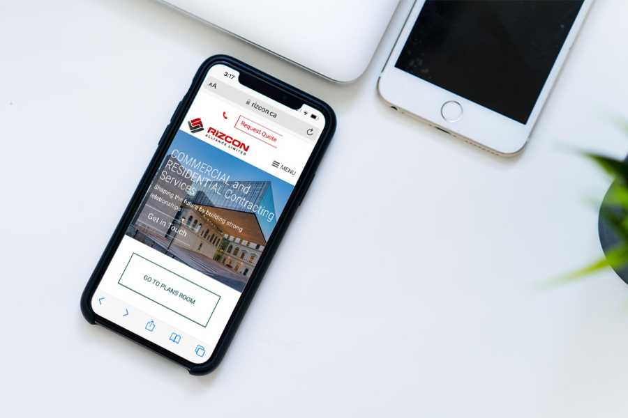 Mock-up of the new Rizcon Alliance website on an iPhone.