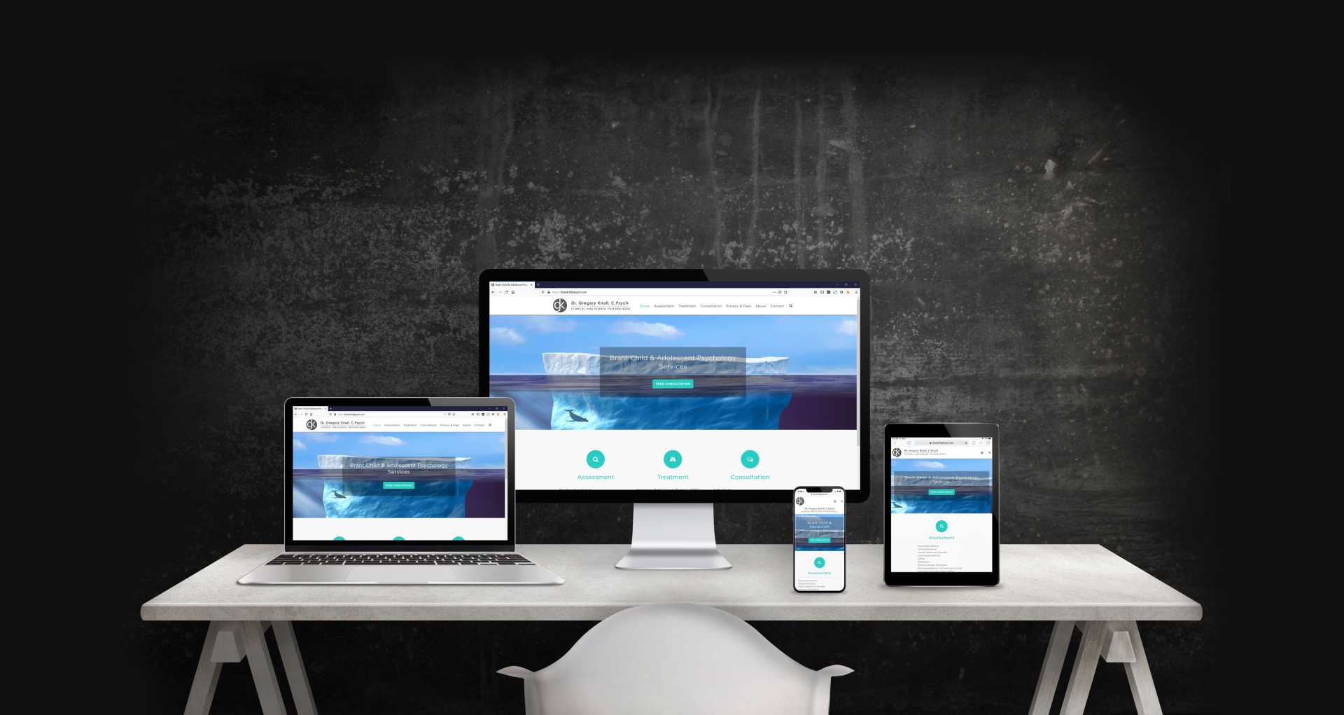 Mock-up of home page of Brant Child and Adolescent Psycholgy web site on different devices.